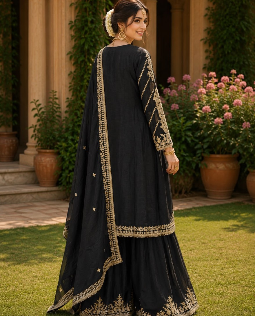 BLACK - Fab Black Chinon Salwar Suit